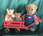 BOYDS PLUSH BEAR - SET OF FOUR - HUCK, MANDY & ZACH (WITH WAGON)