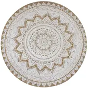 Round Floor Carpet Braided Jute Mandala Print Reversible Design Area Rug 150cm