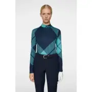 J. LINDEBERG WOMEN'S KATENA COMPRESSION TOP GOLF XS GLENMUIR TARTAN TEAL NEW