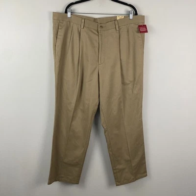 Dockers Original Khaki Pants Size 42x30 Pleated Classic Fit Tan Stretch Waist