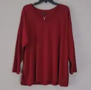 Eileen Fisher Cranberry V-Neck Boxy Top 1X $148 NWT
