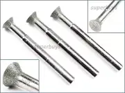 3pcs 10mm Flat Diamond Head Bur Burrs Polishing For Rotary Power Drill Bit Tool