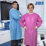Disposable Lab Coats 45G SMS Knee Length with Pockets, Knit Cuffs, S/M/L/XL