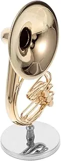 COMPUKAS Mini French Horn Model Brass Instrument for Boys and Girls Toy Horn Stand Case Music Decor for Collectors