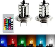 OtpOutopa H11 H7 H4 H1 9006 881 RGB LED Bulb Fog Light with Remote Control, 12/27SMD Highlight Backup Light Bulbs Reverse Lights Tail Lights DRL Bulbs for Cars Motorcycle 12V (2PCS,H7)
