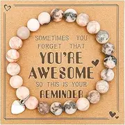 [SHYSBV] Natural Stone Bracelets,Birthday Girl Gift Bracelet,Pink Zebra Natural Stone Bracelet with Sweet Message Card,Healing Crystal Bracelets for Women,Daughter Granddaughter Niece,Graduation Charm Presents
