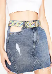 Vintage 90s Plaid Hologram Belt