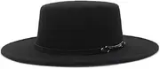 [Generic] Women Men Classic Felt Hat Wide Brim Flat Top Jazz Panama Hat Casual Party Church Hat