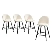 Oikiture 4x Bar Stools Kitchen Dining Chairs Counter Stool White Boucle Padded