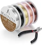 BEADNOVA 0.4mm Bare Copper Tarnish Resistant Beading Wire for Jewelry Making 10m/roll with Cutting Pliers(5 Colors Pack)