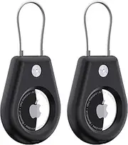 Air Tags-2 Pack Holder, Airtag Case with Keychain, Airtags Tracker Holder for Apple Airtag, Shockproof Air Tag Case for Luggage, Keys, Dog Cat Collar (Black)