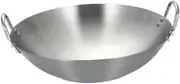 JISADER Stainless Steel Wok Pan Flat Bottom Heavy Duty Multifunctional Cookware Stir Fry Pan for Simmering Household Gas Cooking, Diameter 24cm