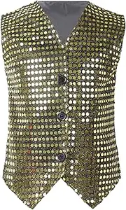 [inhzoy] Kids Boys Girls Sparkly Sequins Vest for Jazz Hip Hop Modern Dance Performance and Christmas