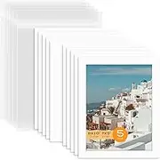Mat Board Center, Pack of 5 Bevel Cut 8x10 White Mat for 7x9 Photo with White Core Matte Set, Includes 5 Acid Free Mats, 5 Backing Board and 5 Clear Bags