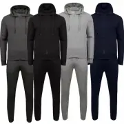 New Mens Plain Hooded Sweatshirt Hoodie Zip Top Joggers Jogging Tracksuit Set