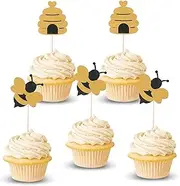 Confetti - 24 Pcs Glitter Bumble Bee Cupcake Toppers Bee Gender Reveal Cupcake Toppers for Baby Shower Birthday Honey bee Party Decor