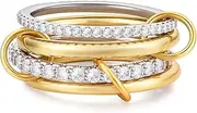 [Canboer] Gold and Silver Interlocked Stackable Rings for Women Dainty 14k Gold Plated Cubic Zirconia Interlocking Ring Stack Statement Rings Set Mixed Metals Trendy Chunky Two-Toned Connected Bands