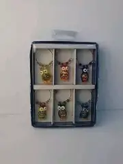 Set of 6 | Pier 1 Imports | Owl Glass Beaded Wine Glass Drink Charms | *VHTF