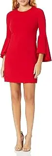 [Calvin Klein] Women's Solid Sheath with Cascading Bell Sleeves
