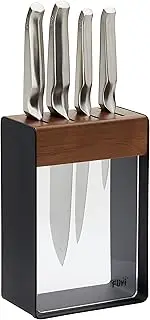 Furi Pro Limited Edition Knife Block Set 5 Piece – Stainless Steel Knives with Walnut Block, Superior Cutting Performance, Ergonomic Anti-Fatigue Handles