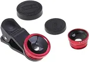 PEPLAYTAL Portable Cell Phone Camera Lens Kit Super Wide Angle Macro Fisheye Clip Lens for Mobile Phones Compatible Red