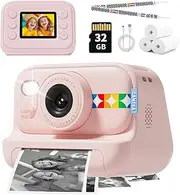 Instant Print Camera for Kids, Christmas Birthday Gifts for Girls Boys Age 3-12, Thermal Printing,1080P Digital Video Portable Travel Toddler Toy Camera Pink