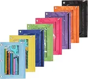 OFFICEPOCH Zippered Pen Pencil Case Binder Pouch 3 Rings with Clear Window for School Classroom Organizers 8 Pack (Multicolor)