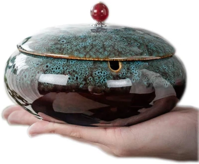 5.7" Ceramic Ashtray with Lids Windproof Cigarette Ashtray for Indoor or Outdoor