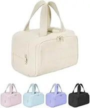 Cureaway Travel Cosmetic Bag, Large Capacity Wide-Open Travel Cosmetic Bag，4-in-1 Puffy Multi-Functional Toiletry Bag for Women,Waterproof Portable with Divider and Handle, Dry-and-Wet Separation(Bei