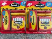 2 X RoseArt Chalkboard Eraser Kit 2 Chalk Holder- 1 Felt Eraser- 16 White Chalk