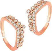 [Aheli] Cubic Zirconia Studded Rose Gold Plated Adjustable Toe Ring Bichiya Jewellery for Women, Brass, No Gemstone