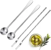 SANTUO 4 Pcs Pickle Kit - 7.3 Inch Olive Spoon & Pickle Fork - Stainless Steel Olive Spoon and Pickle Fork for Olive, Cucumber and Arugula Jars