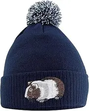 [Purple Print House] Guinea Pig Hat - Bobble Beanie Hat - Guinea Pig Owner Gifts for Girls - Winter Beanie Hat with Cute Guinea Pig Embroidered On The Front
