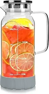[BOQO] Glass Pitcher 68oz/2000ml,Pitcher with lid and Precise Scale Line,Tea Pitcher,Glass Water Jug,Glass Water Pitcher,with Particular Coaster.