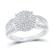 14k White Gold Round Diamond Circle Cluster Ring 3/8 Cttw