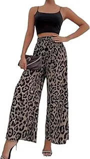 [Best Rose] Cheetah Pants Leopard Elastic Waist Wide Leg Loose Straight Leg Lounge Oversized Casual Streetwear Pants, Cheetah, Small