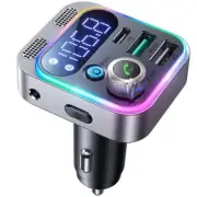 Car FM Transmitter PD USB Charger Bluetooth Adapter Dual Mics Deep Bass Sound (for: Fiat)