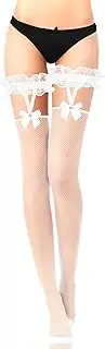 [BOARDFEB] Fishnet Thigh High Stocking Bow Suspenders Thigh High Stockings Lace Top Fishnet Over Knee Stockings for Women