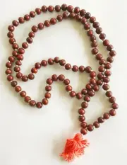 Natural Red Glossy Tulsi/Basil Japa Mala for Meditation Hindu Prayer BeadL-21.5"
