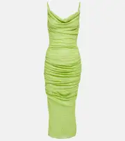 [Self-Portrait] Self-Portrait Beaded ruched mesh midi dress AU 14 green