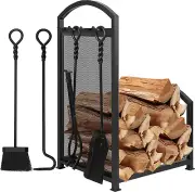 Heavy Duty Fireplace Tool Set Indoor Outdoor Fire Wood Holder Rack Lumber Storag