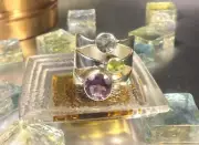 Genuine 925 Sterling Silver Amethyst, Peridot & Aquamarine Ring Size 8.75