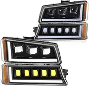 DNA MOTORING Pair Full LED Projector Sequential Headlights Compatible with 03-06 Chevy Silverado 1500 2500 3500 1500HD 2500HD, Start-Up Sequential DRL, Black/Amber, HL-HP8-CSIL03-4P-BK-AM
