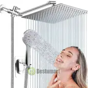 Rain Square Shower Head with Handheld Spray Combo High Pressure Adjustable Hose