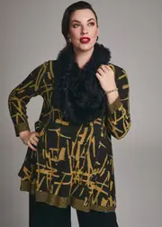 [TS] Taking Shape Abstract Cotton Knit Jumper Size 22 in Black / Mustard - Plus Size Women's Clothing Black / Mustard
