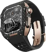 [XNWKF] Latest lightweight carbon fiber case+fluororubber strap，For Apple Watch 8/7/6/5/4 series Replacement strap，For iwatch 44/45mm Watch Band upgrade kit