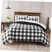 Simply Clean Alex Soft 7 Piece Buffalo Check Plaid Bed in A Queen Black/White