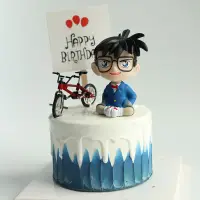 在飛比找淘寶網優惠-名偵探柯南蛋糕裝飾擺件自行車單車卡通搖頭公仔兒童生日烘焙插件