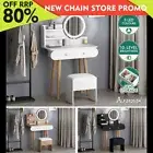 ALFORDSON Dressing Table Stool Set Makeup Mirror Vanity LED Light White Oak