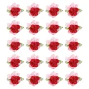 20Pcs 1" Ribbon Flowers Bows Mini Satin Roses Flowers Red/Pink